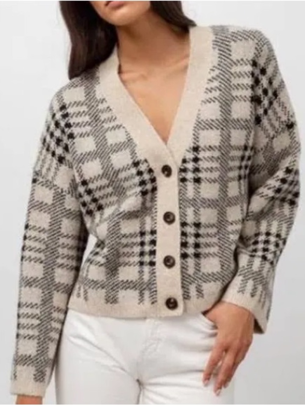Rails Reese cardigan in oatmeal and black plaid